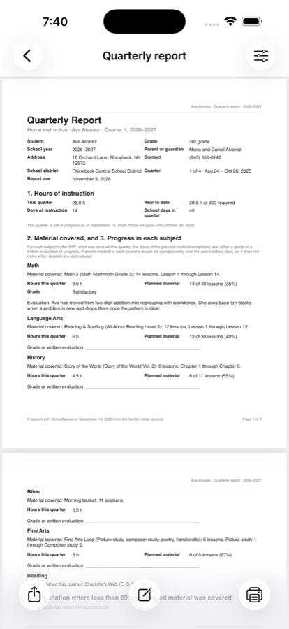 A New York quarterly report PDF previewed in the app